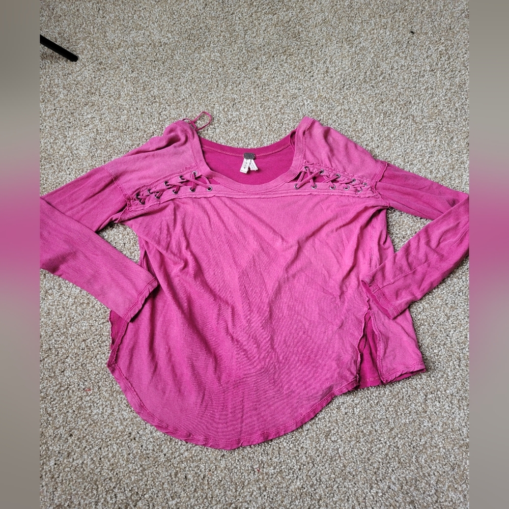 We The Free Pink Ruffled Blouse